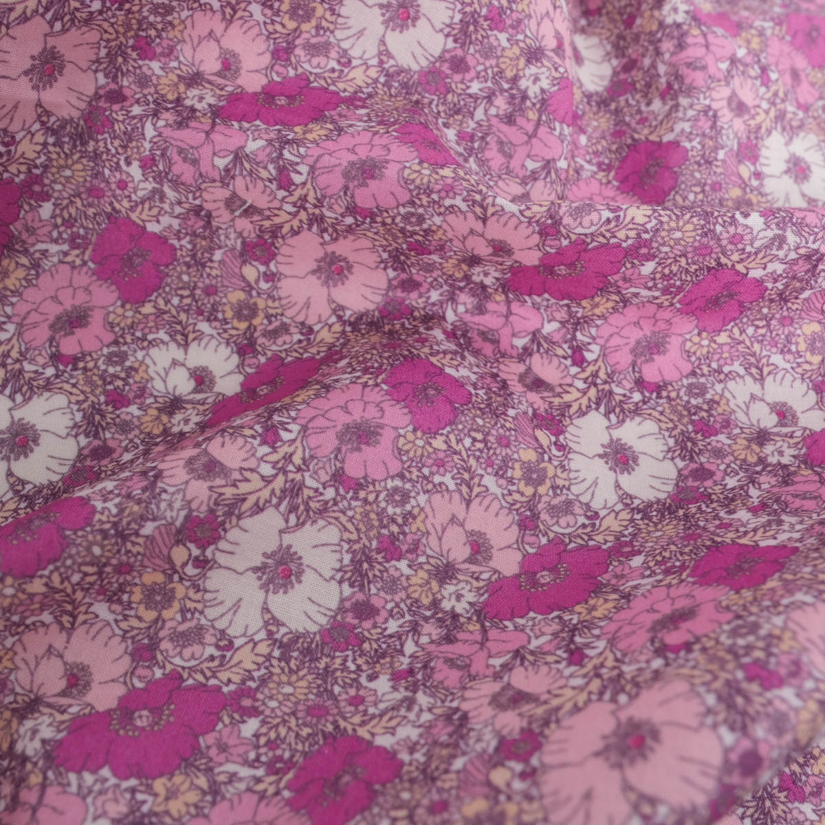 Velo de algodón estampado Lula azul y rosa sobre fondo caqui - Maison Klem